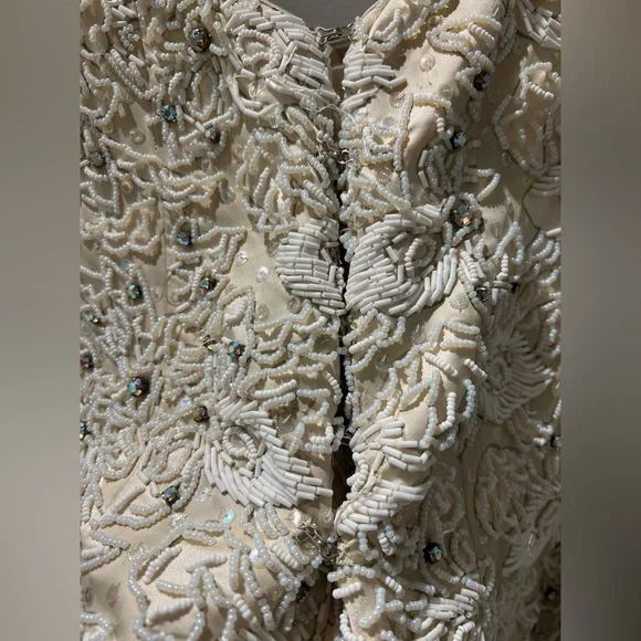 Vintage 1970s HEFTCO Beaded Wedding Gown, Matching Corset Vest Rhinestone Detail - Picture 11 of 17